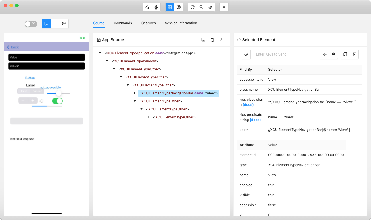 Appium Inspector screenshot
