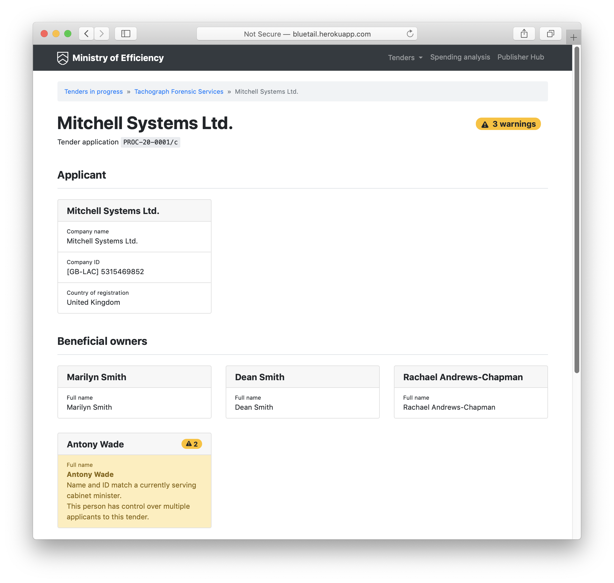 Bluetail tenders interface