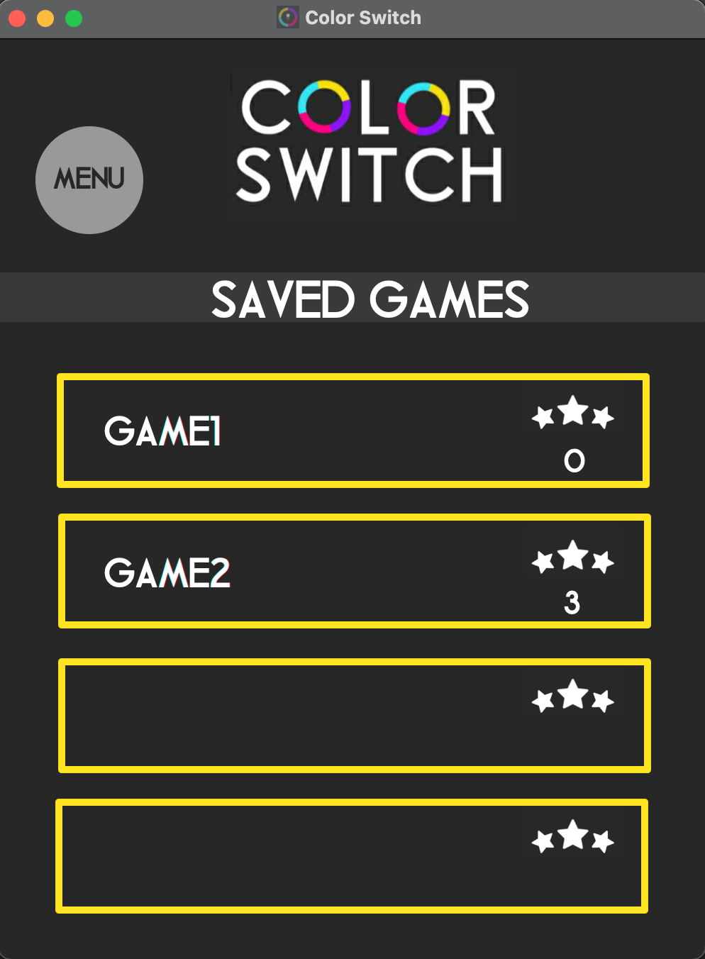 Saved Games Menu