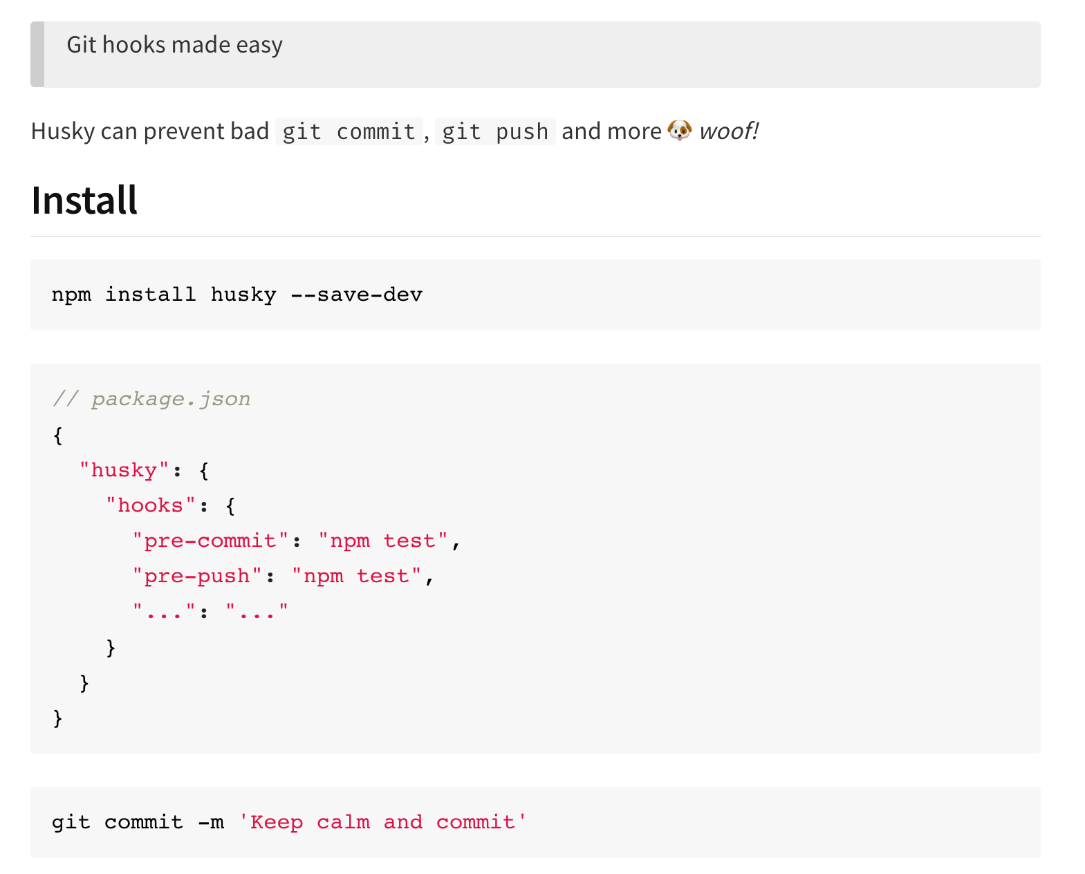 Example of a concise README, showcasing both usage, configuration and install in reading seconds