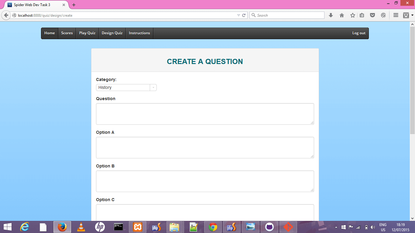 create question page