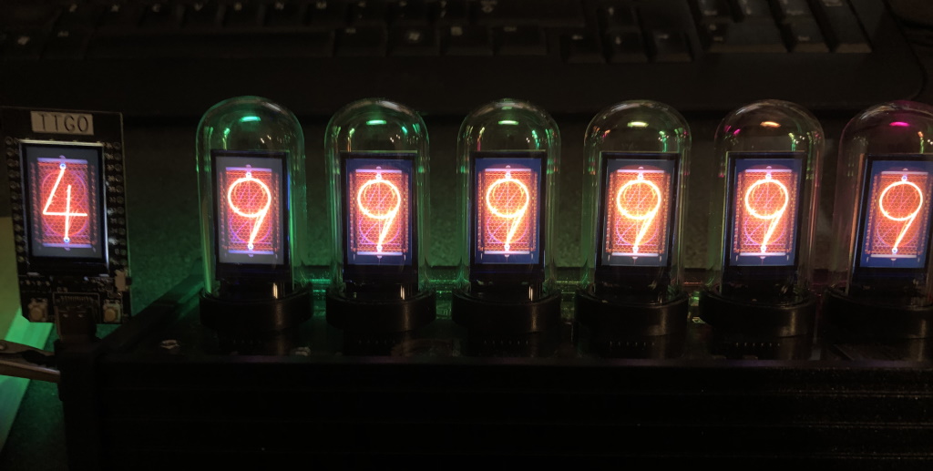 EleksTube IPS and TTGO T-Display 7th digit displaying extracted Retro Nixie digits