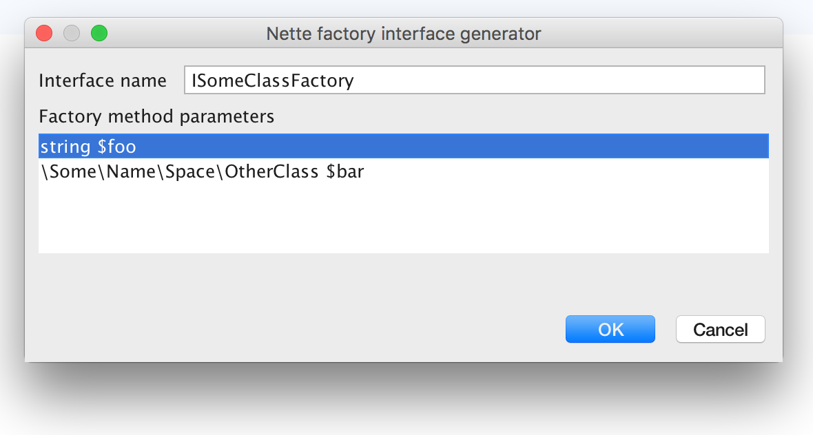 Generate factory interface dialog