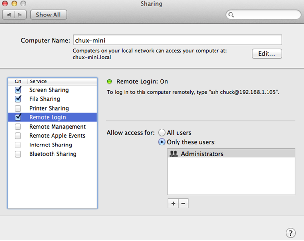 Enable SSH logins on your Mac