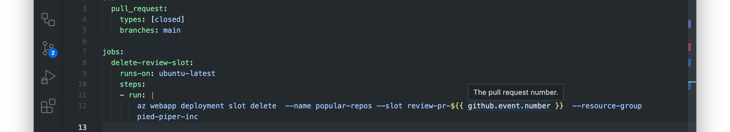 Tooltip showing description for a pull_request payload