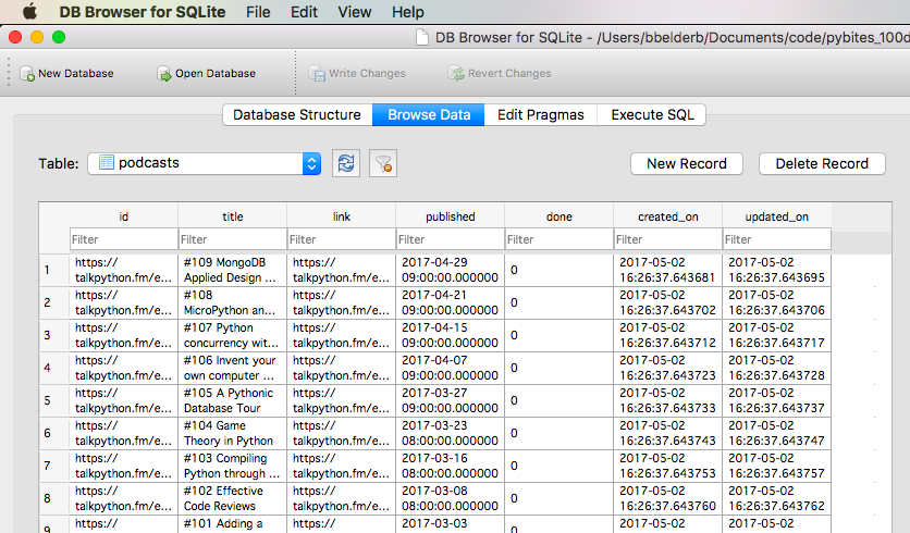 data talkpython in sqlite