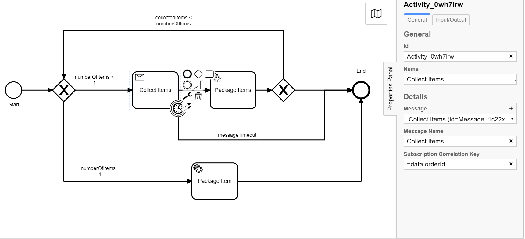 Zeebe modeller message settings