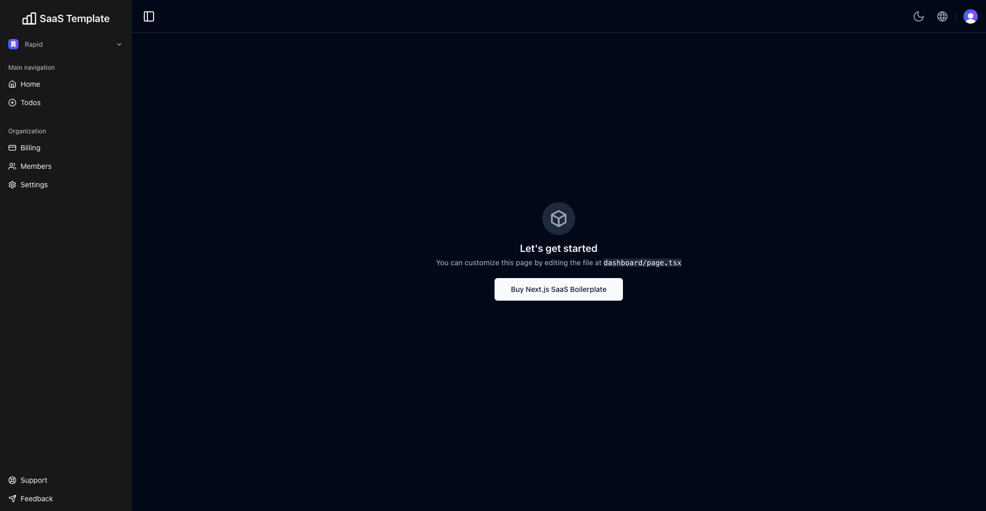 Next.js Boilerplate SaaS User Dashboard Dark Mode