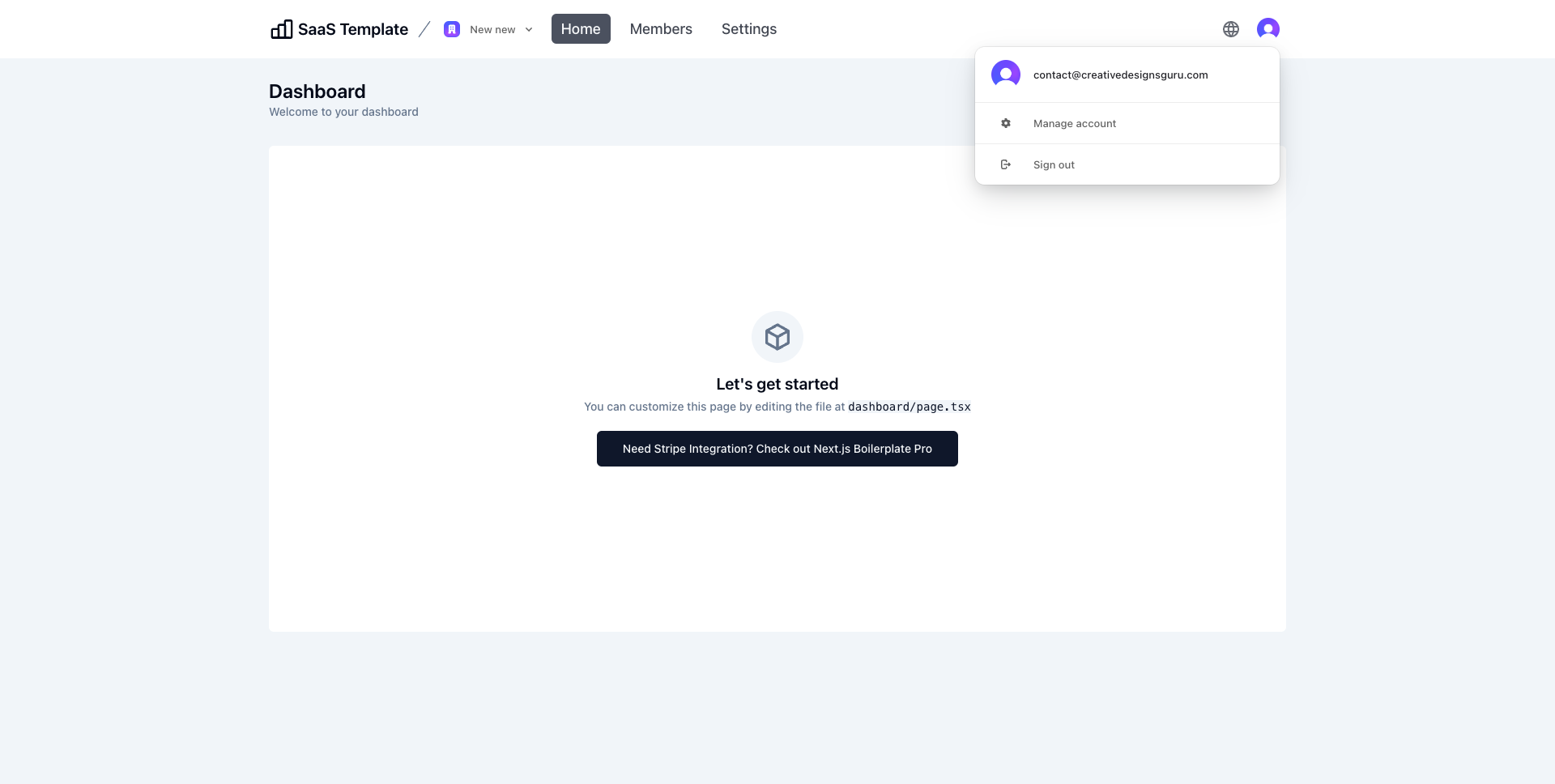 Next.js Boilerplate SaaS User Dashboard