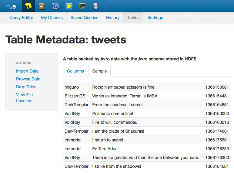 Browsing data of Avro Hive tables