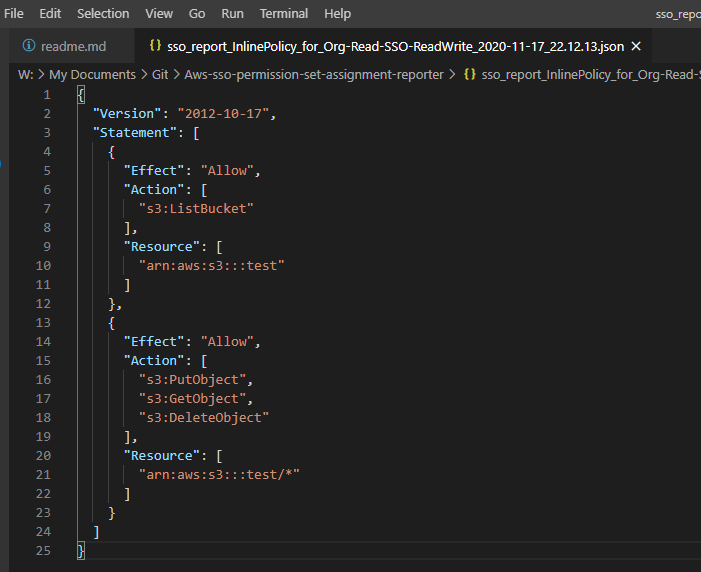 Sample Permission Set Inline Policy JSON file