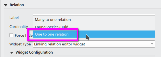 Configuration cardinality one to one