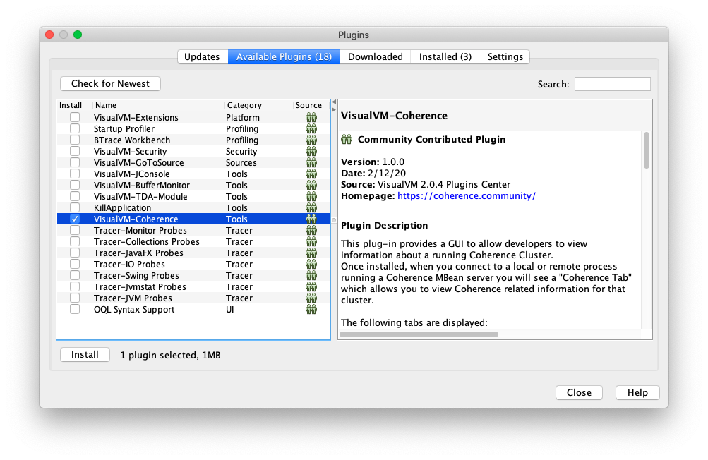 Coherence VisualVM Plugin Install