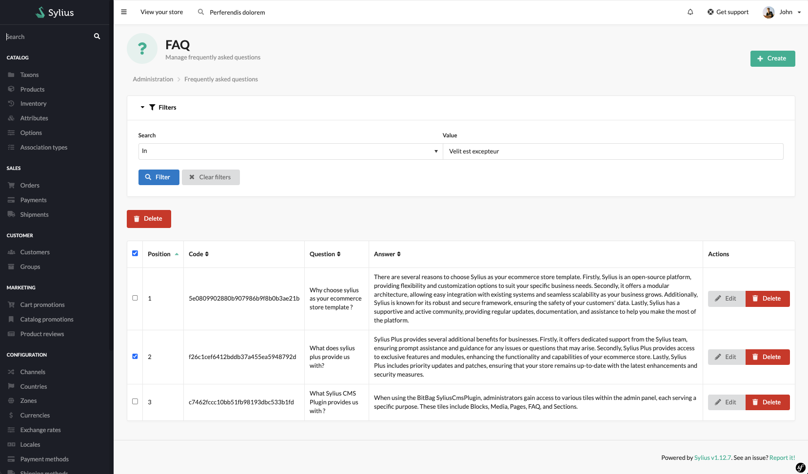 Screenshot showing content management config in admin