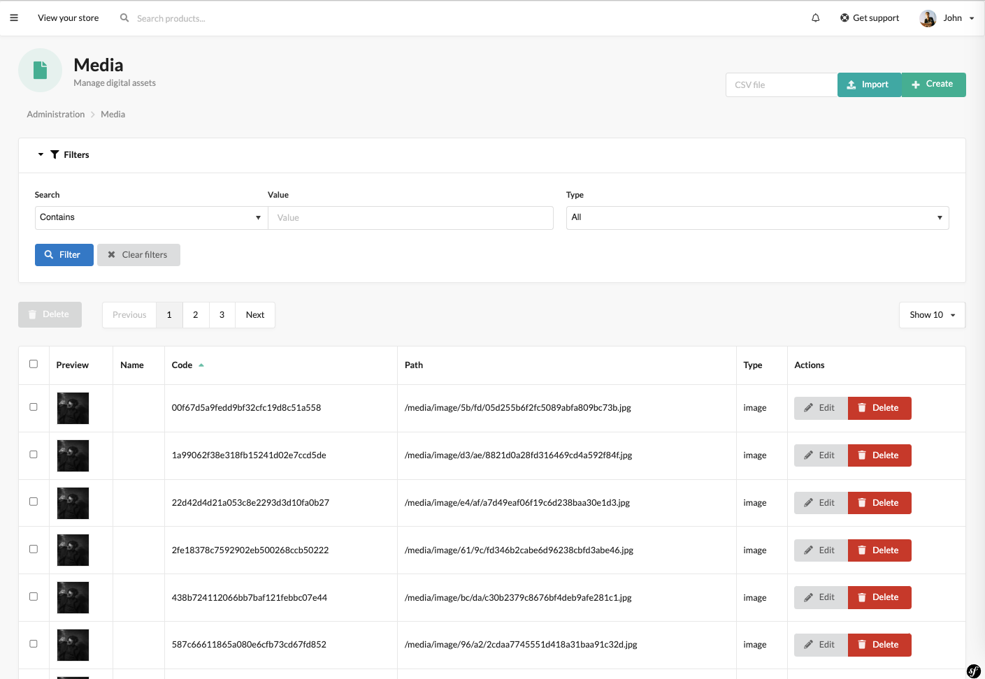 Screenshot showing content management config in admin