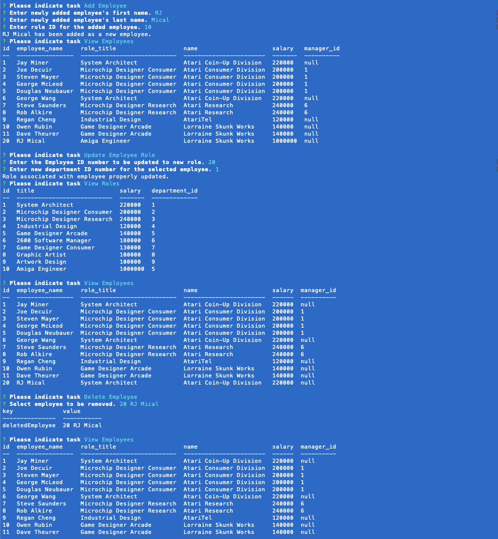 MySQL Employee Management Tracker Application — Executing the Application via CLI Interface in Terminal [2] (PNG)