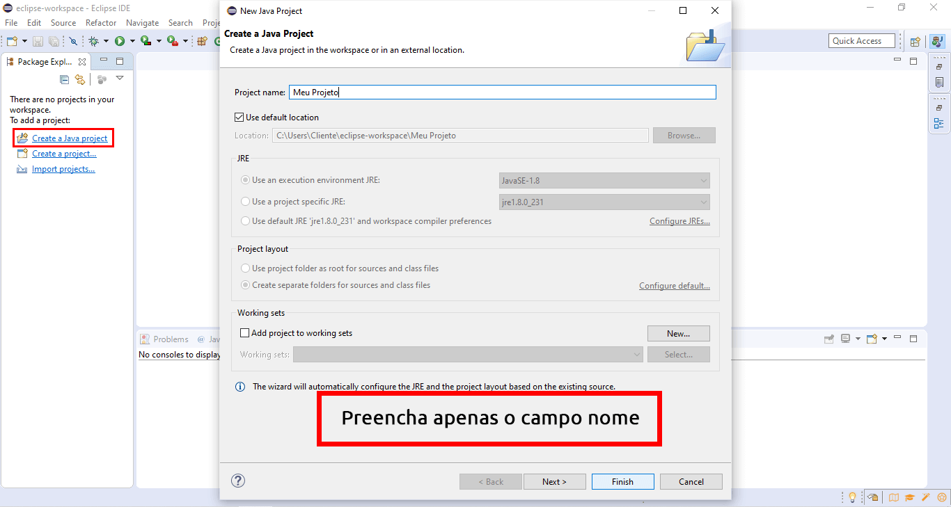 Tela Projeto Java Eclipse