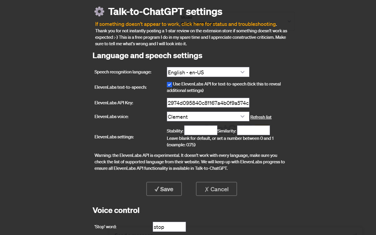 Talk-to-GPT Settings 1