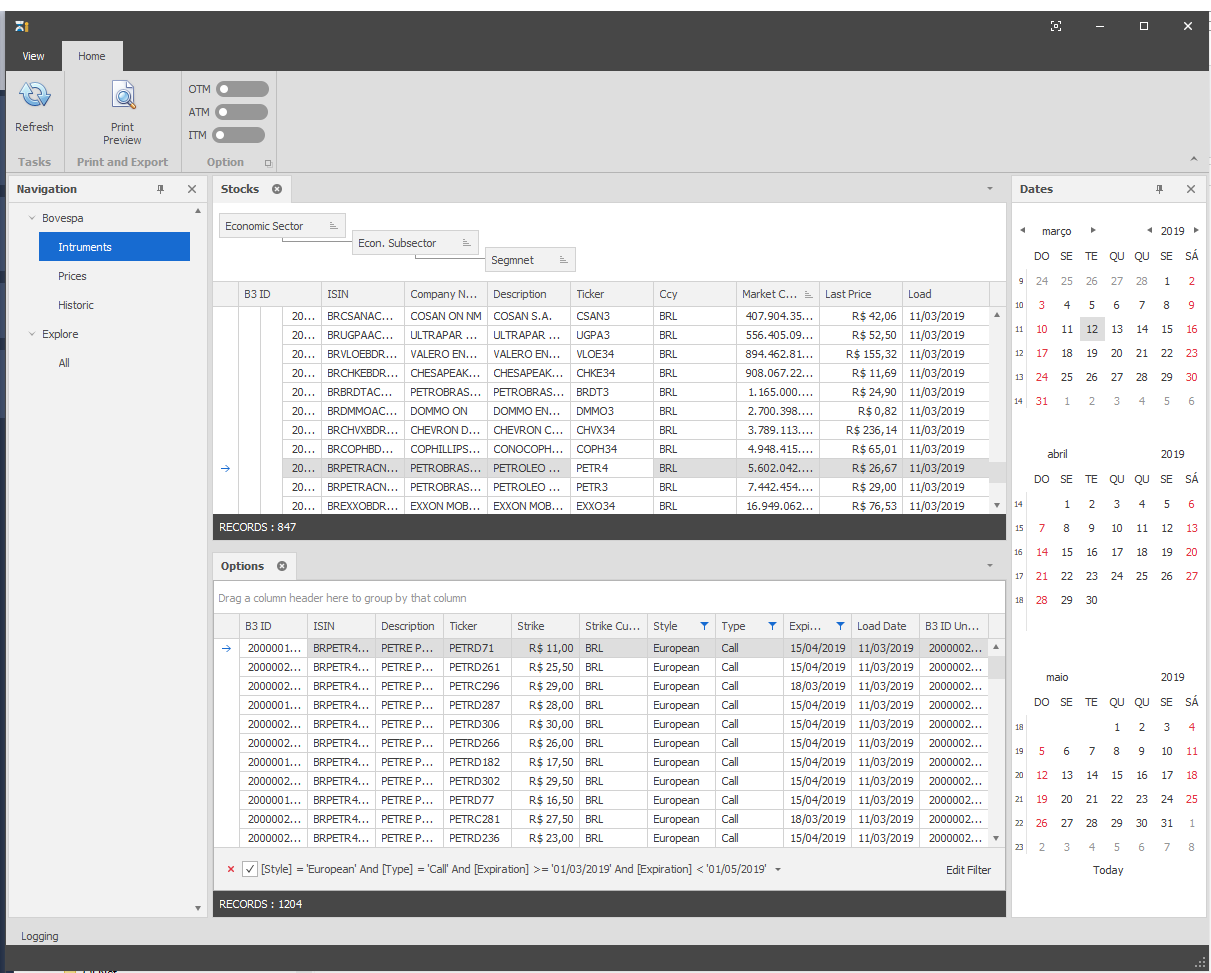 Options screen example