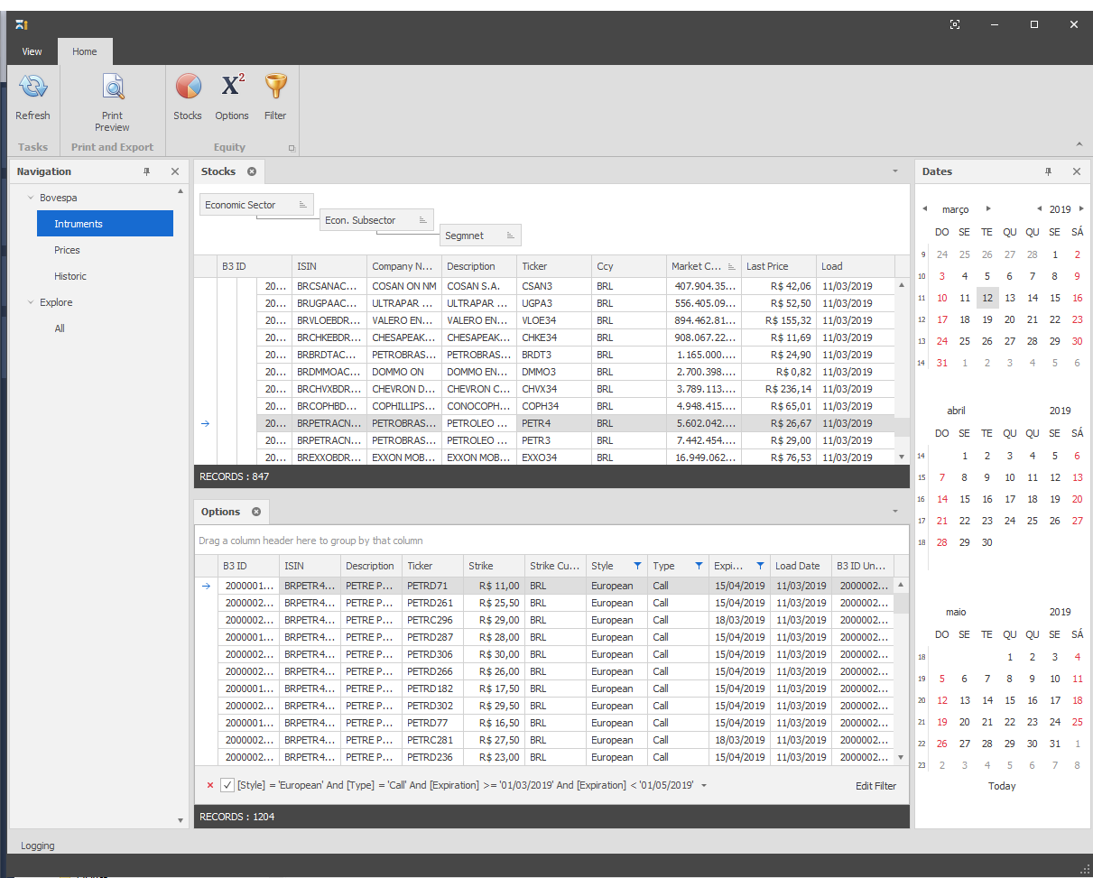 Stocks screen example