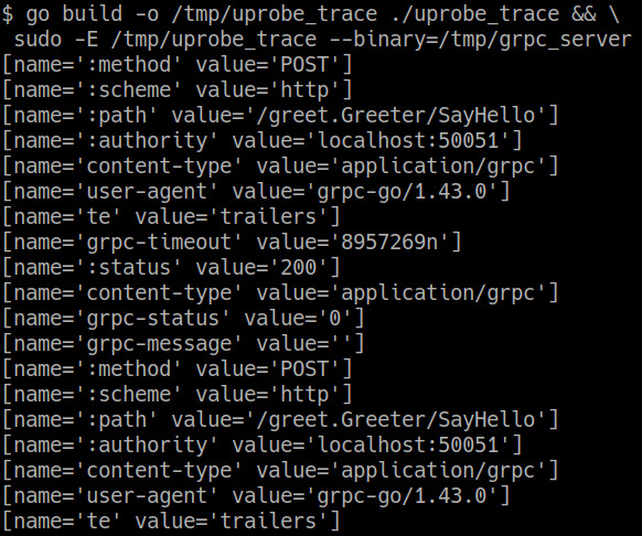 Uprobe tracer output