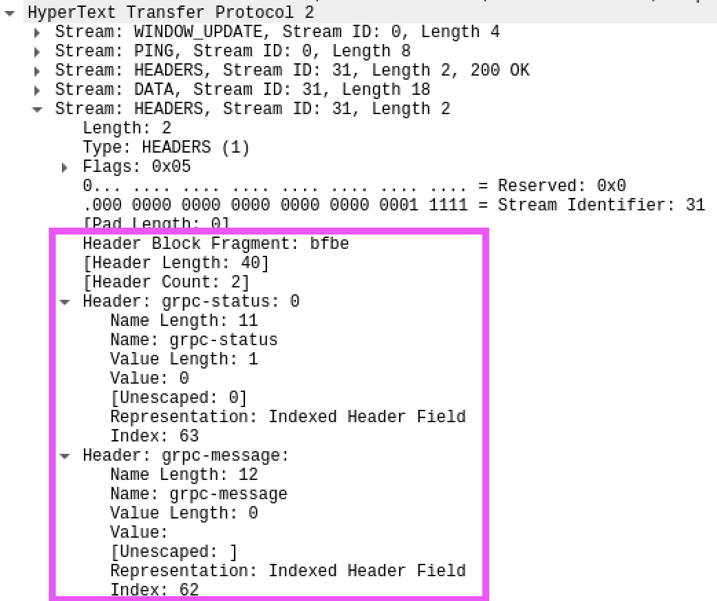 Wireshark HTTP/2 headers