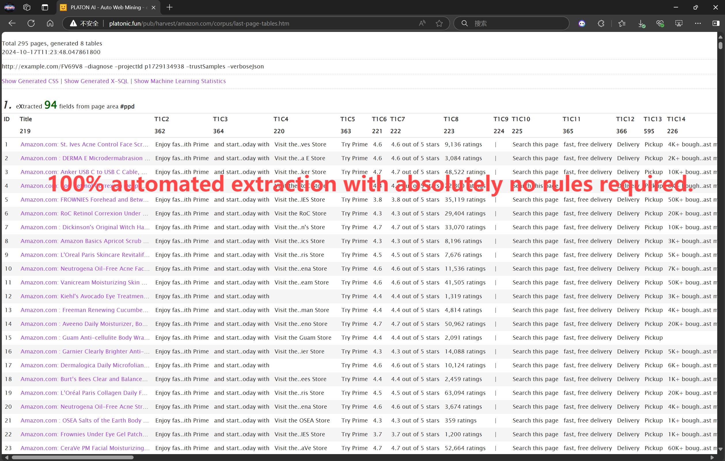 Auto Extraction Result Snapshot