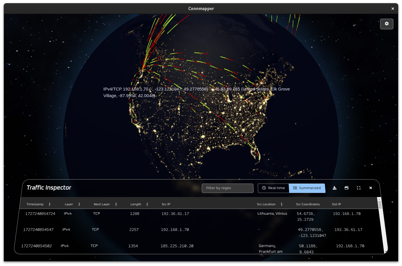 A screenshot of the globe on a system with lots of internet connections