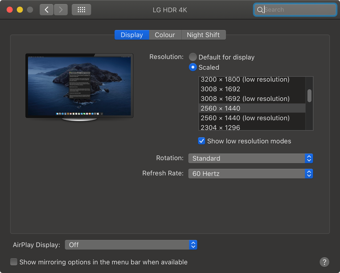 System Preferences Display alt