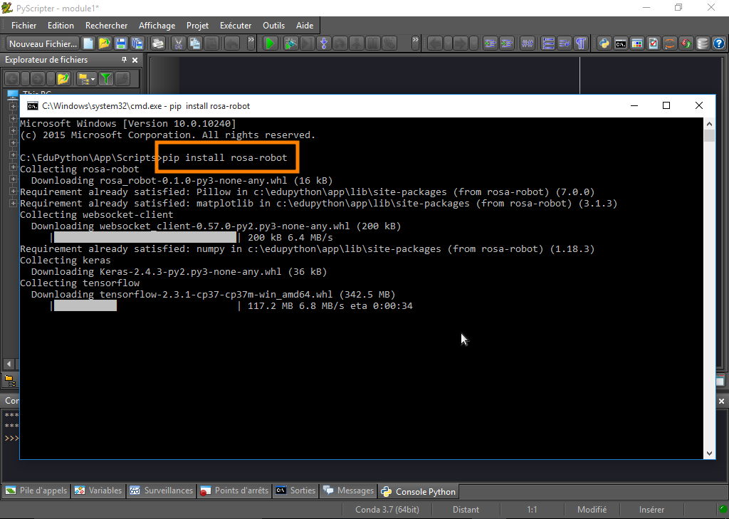Installer Rosa pour Python dans le terminal cmd d'Edupython