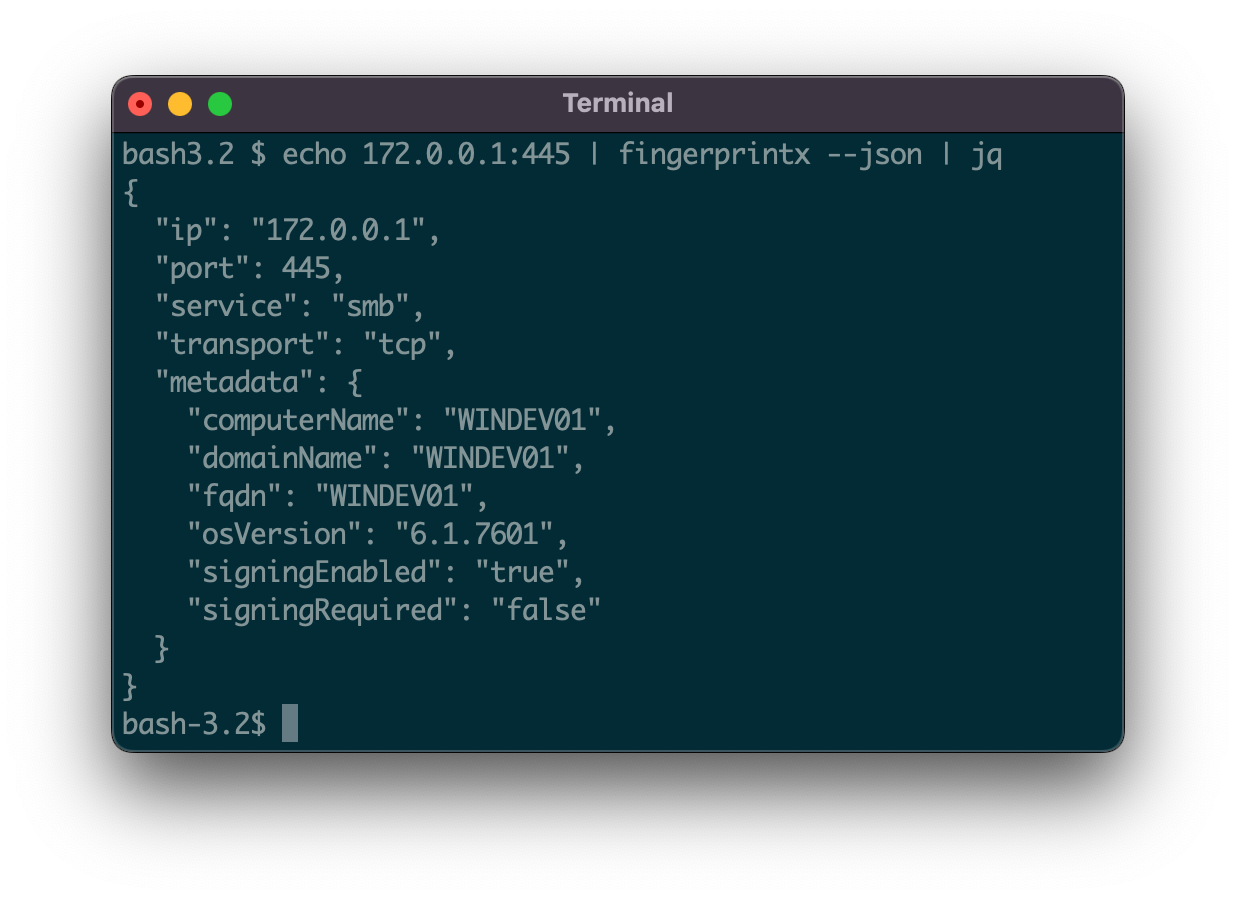 Fingerprintx SMB Example