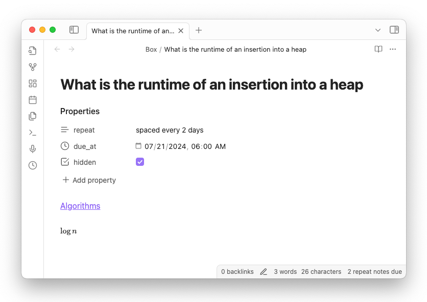 A simple note with a full set of repetition properties