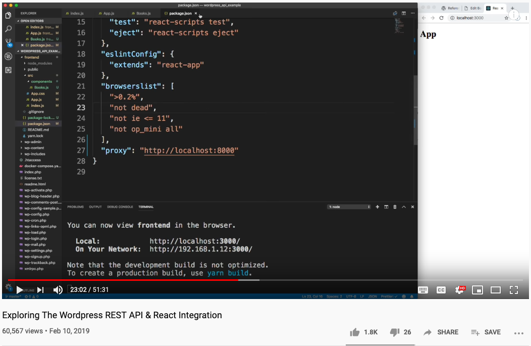 YouTube video - Exploring The Wordpress REST API & React Integration