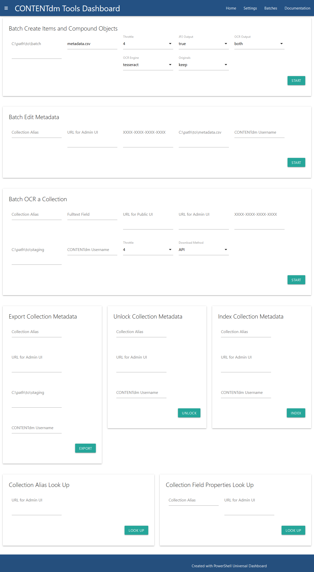 CONTENTdm Tools Dashboard screenshot