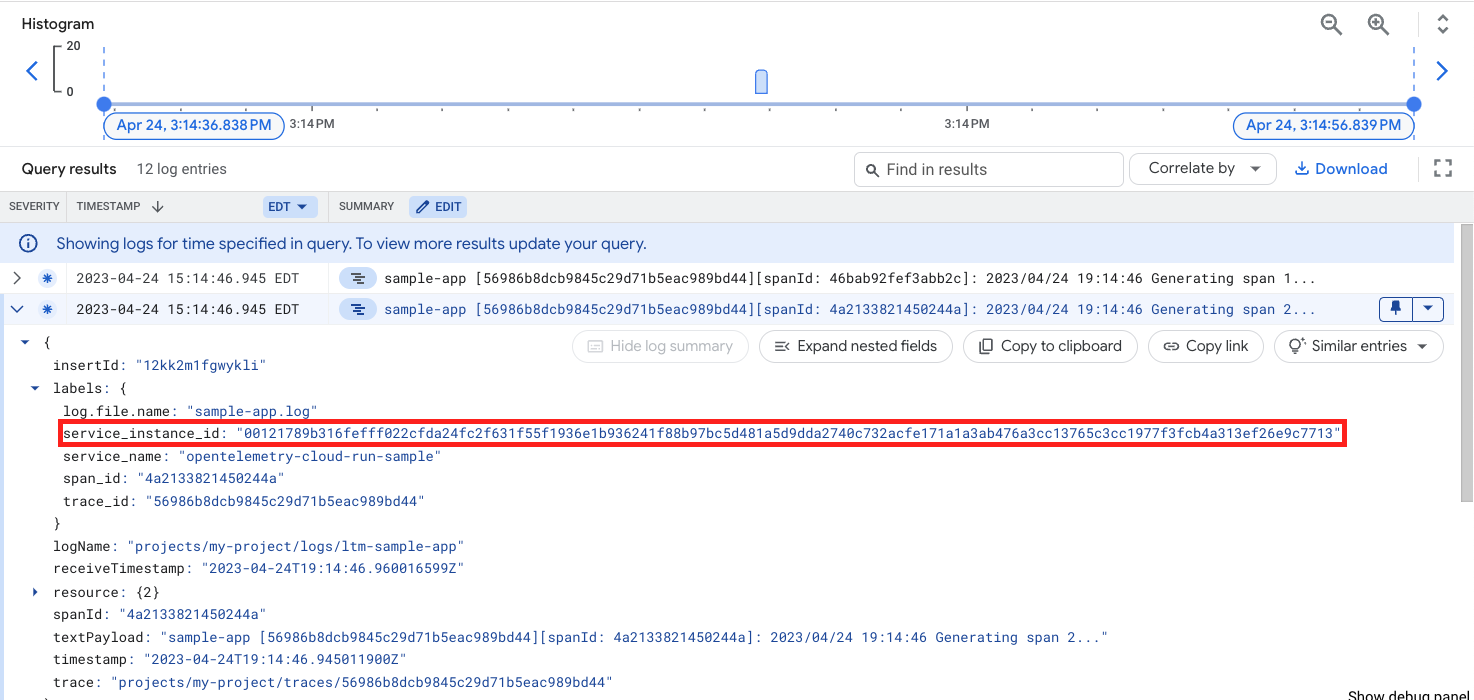 sample logs in Cloud Logging UI