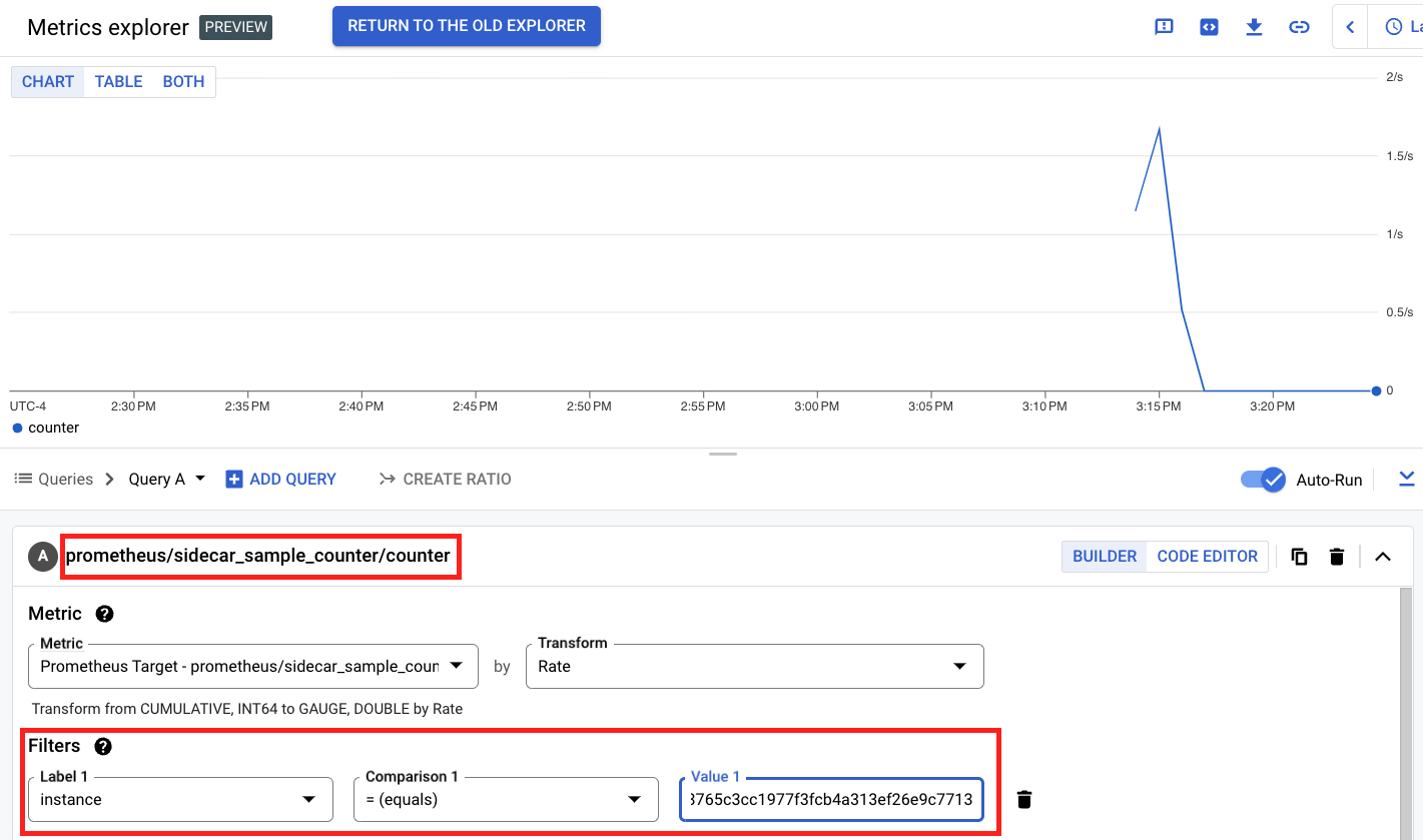 sample metric in Metrics Explorer UI