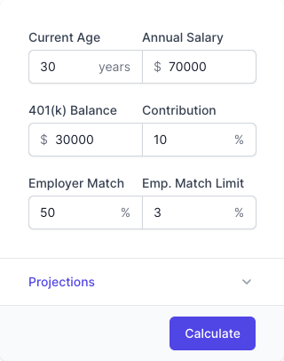 401K Calculator Input Form