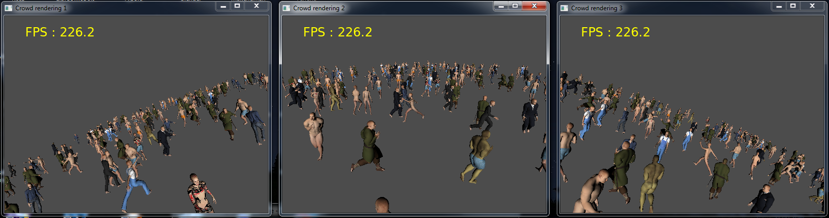 pumexcrowd example rendered on 3 windows