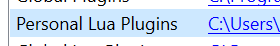 Screenshot showing the Personal Lua Plugins entry in the folder table.