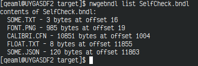 Screenshot of the nwgebndl command.