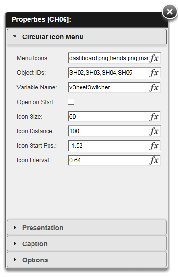 QlikView Extension CircularIconMenu