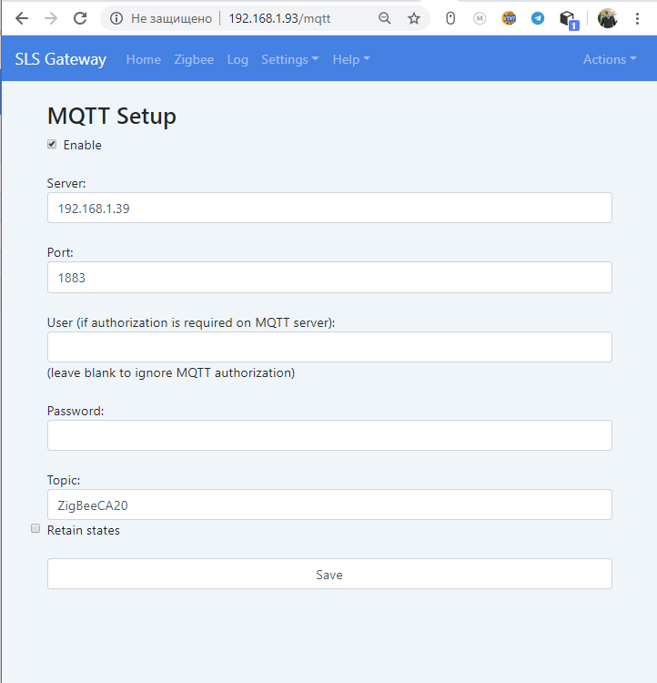 Main menu - Settings - MQTT Setup