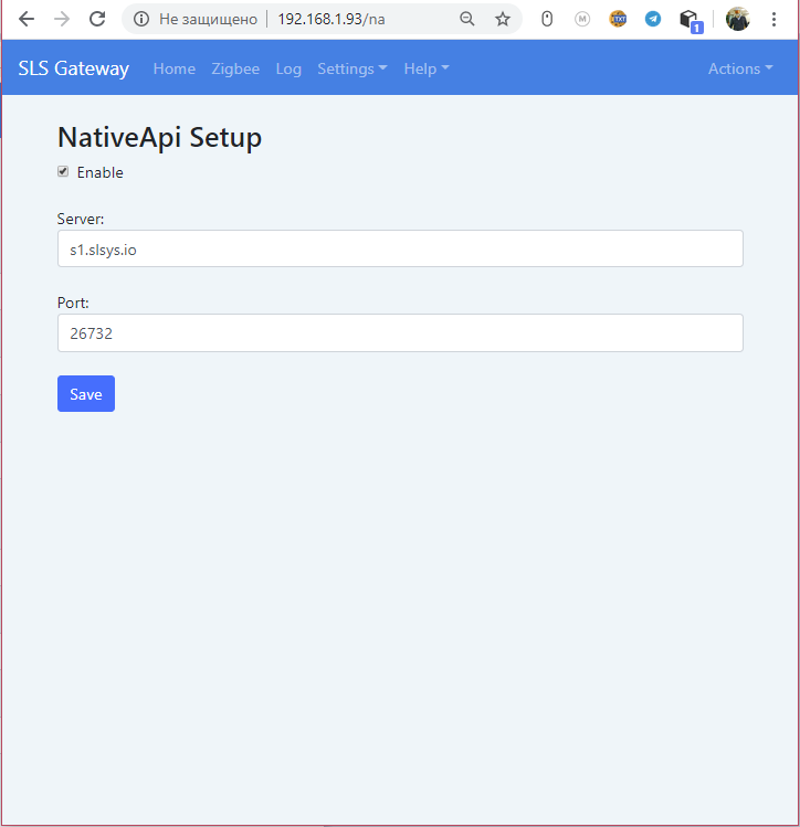 Main menu - Settings - Native API Setup