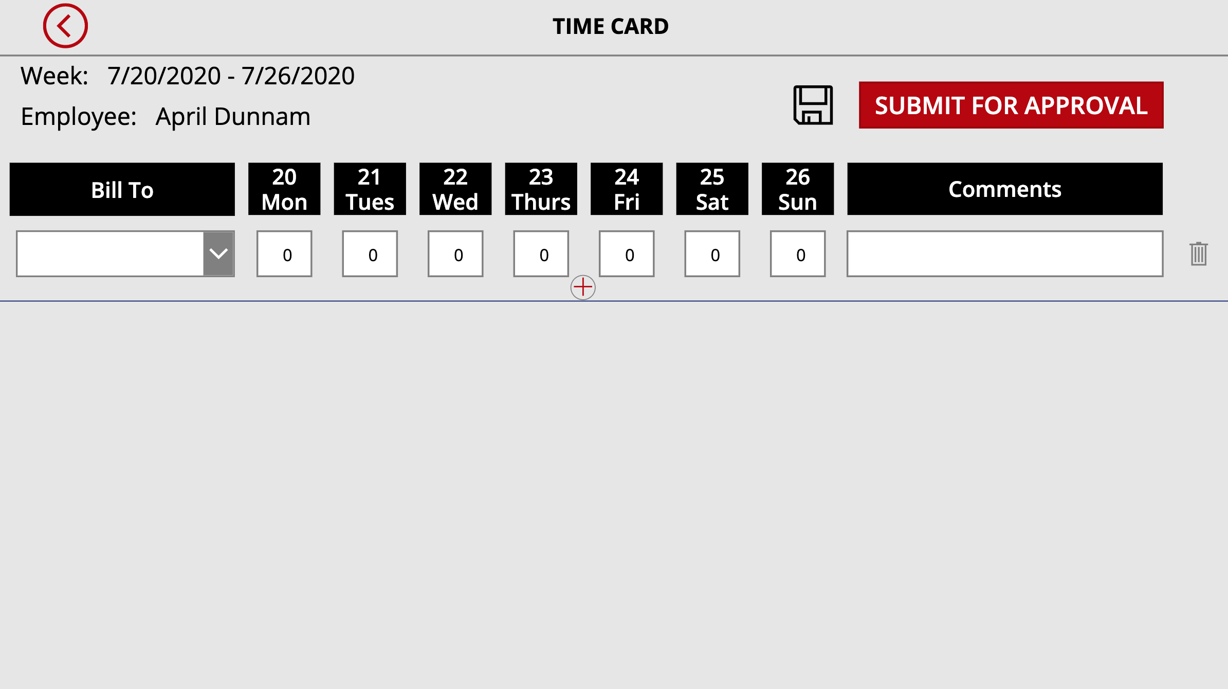 timesheet entry screen