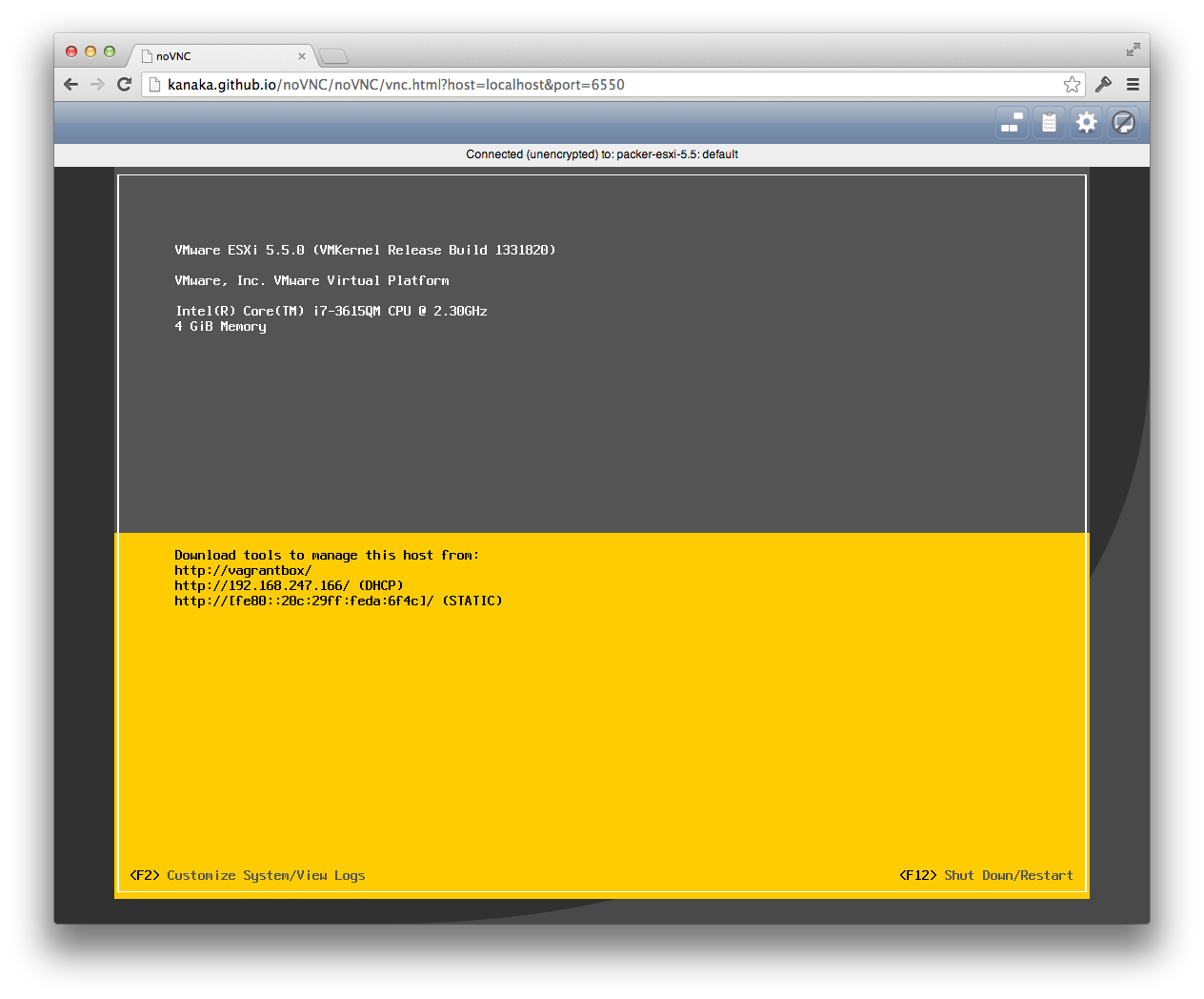 ESXi console