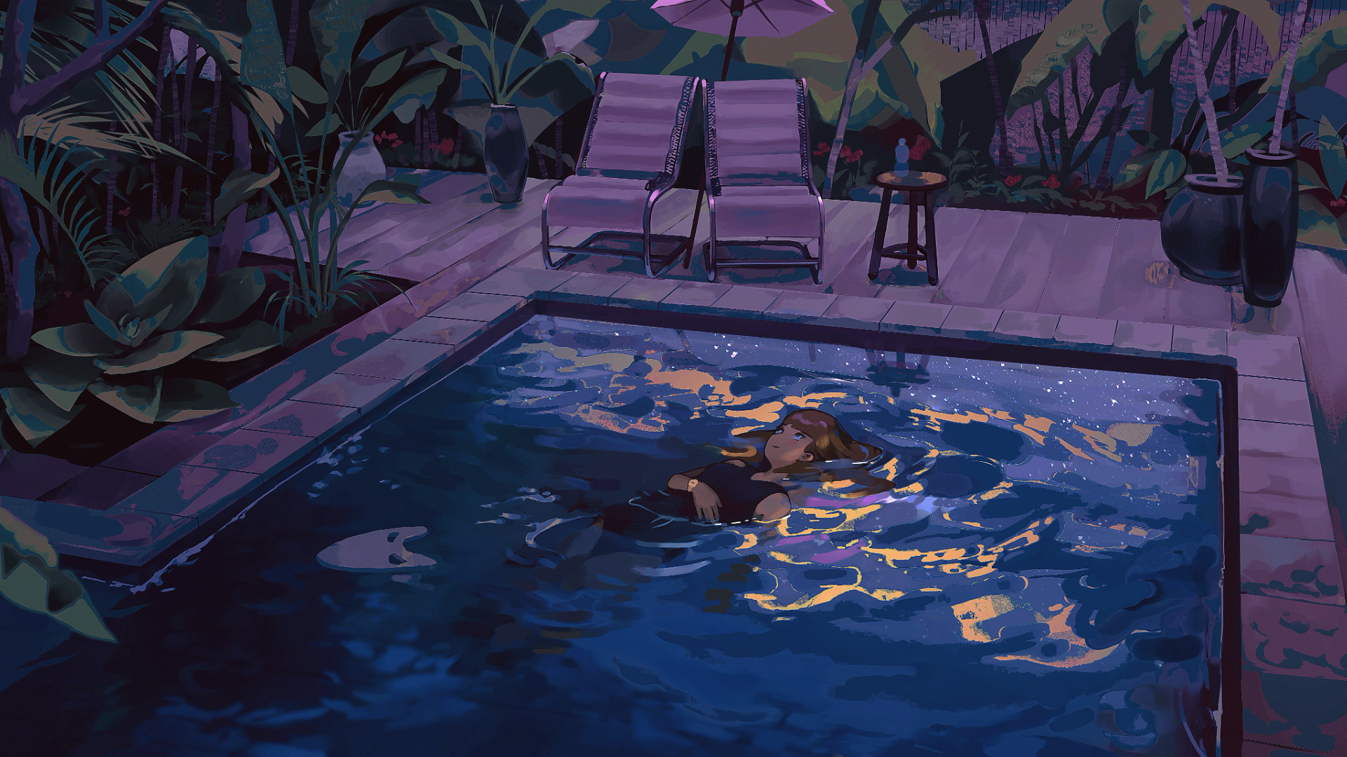 a_cartoon_of_a_woman_in_a_pool