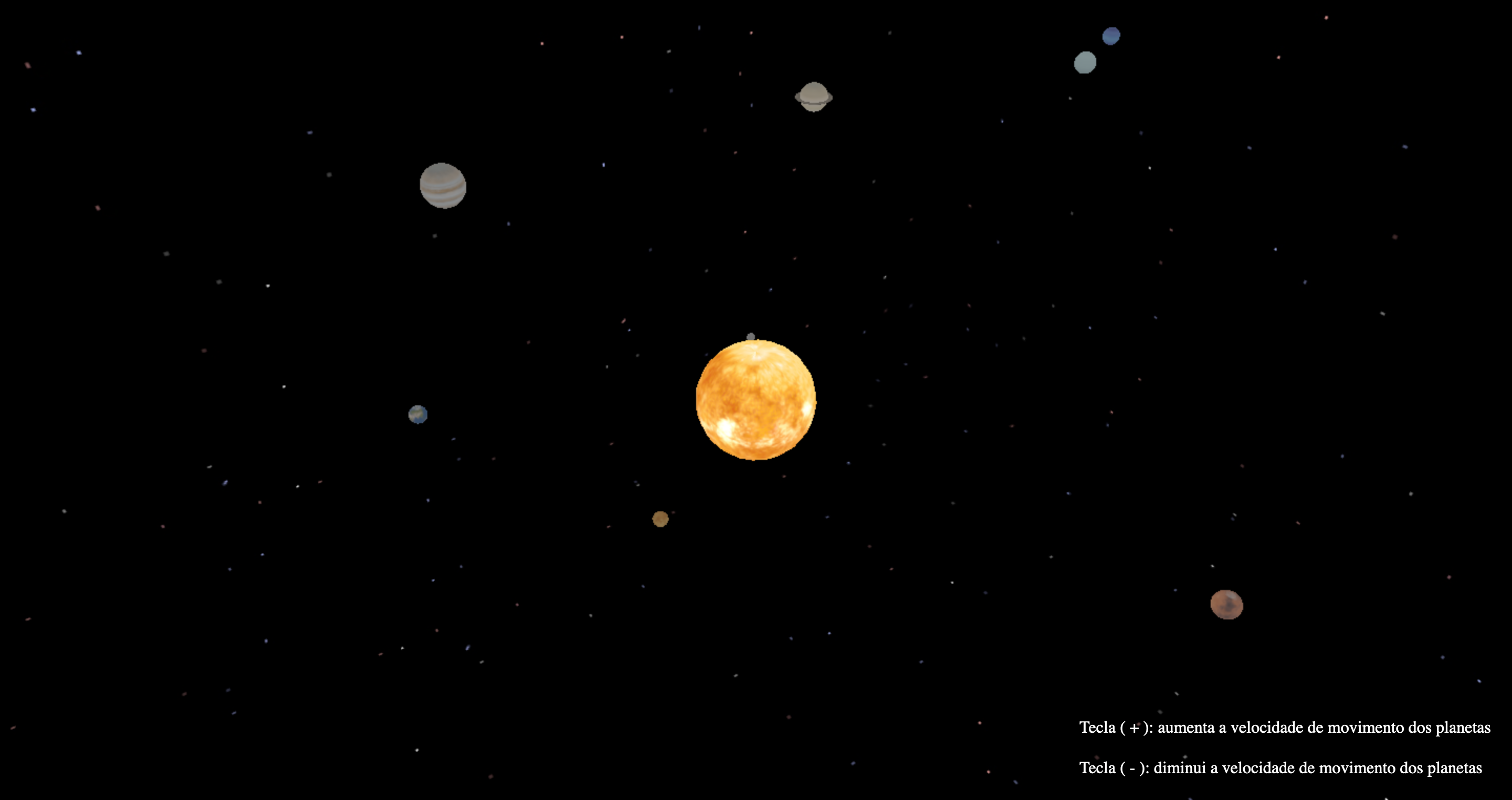 Imagem estática da simulação do sistema solar