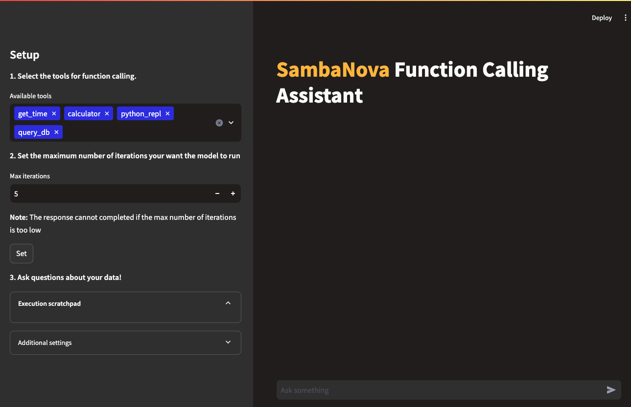 capture of function calling streamlit application