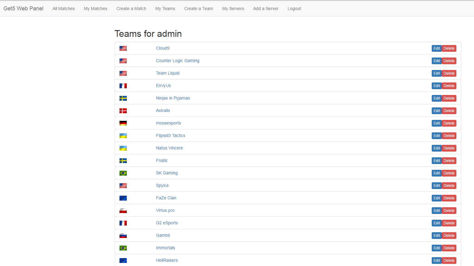 Teams Page