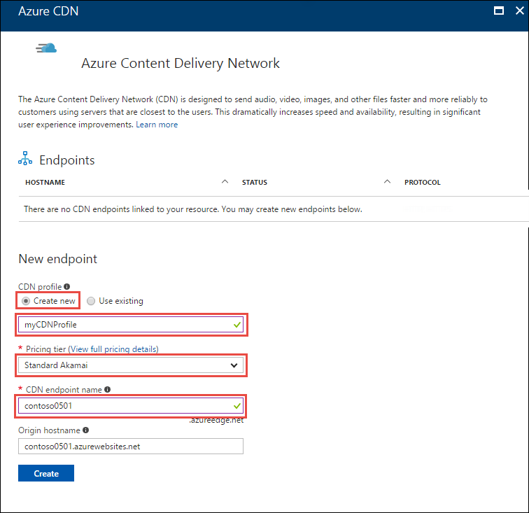 Create profile and endpoint in the portal